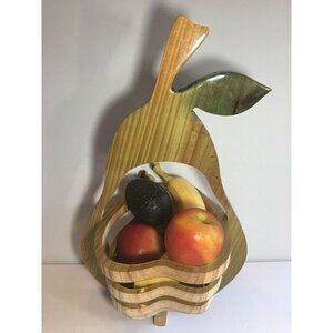 EQUINOCCIO Pear Collapsible Wood Spiral Cut Basket Fruit Bowl / Trivet